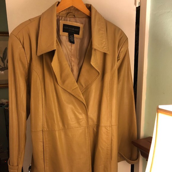 Soft Tan Plus Size LeatherTrench Coat (Size 2X) - Picture 8 of 10